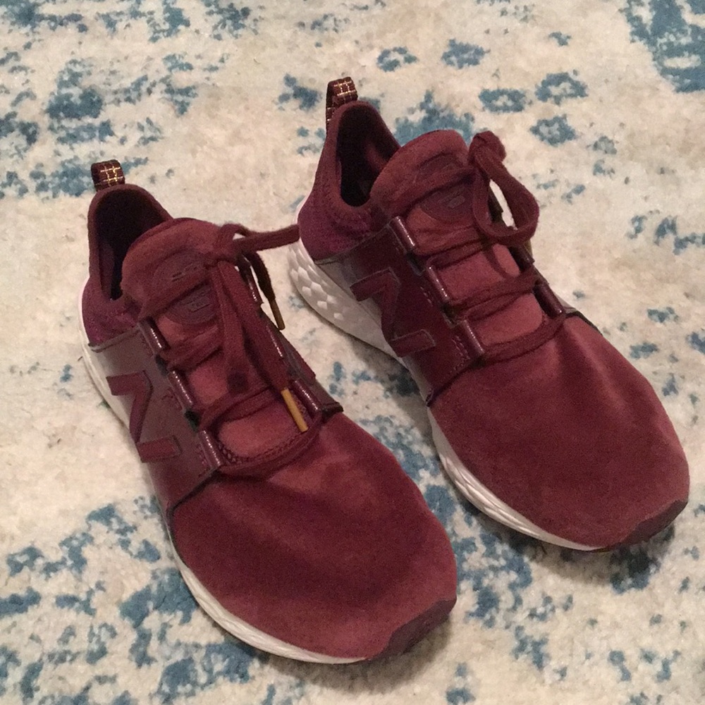 Maroon suede leather athleisure sneakers